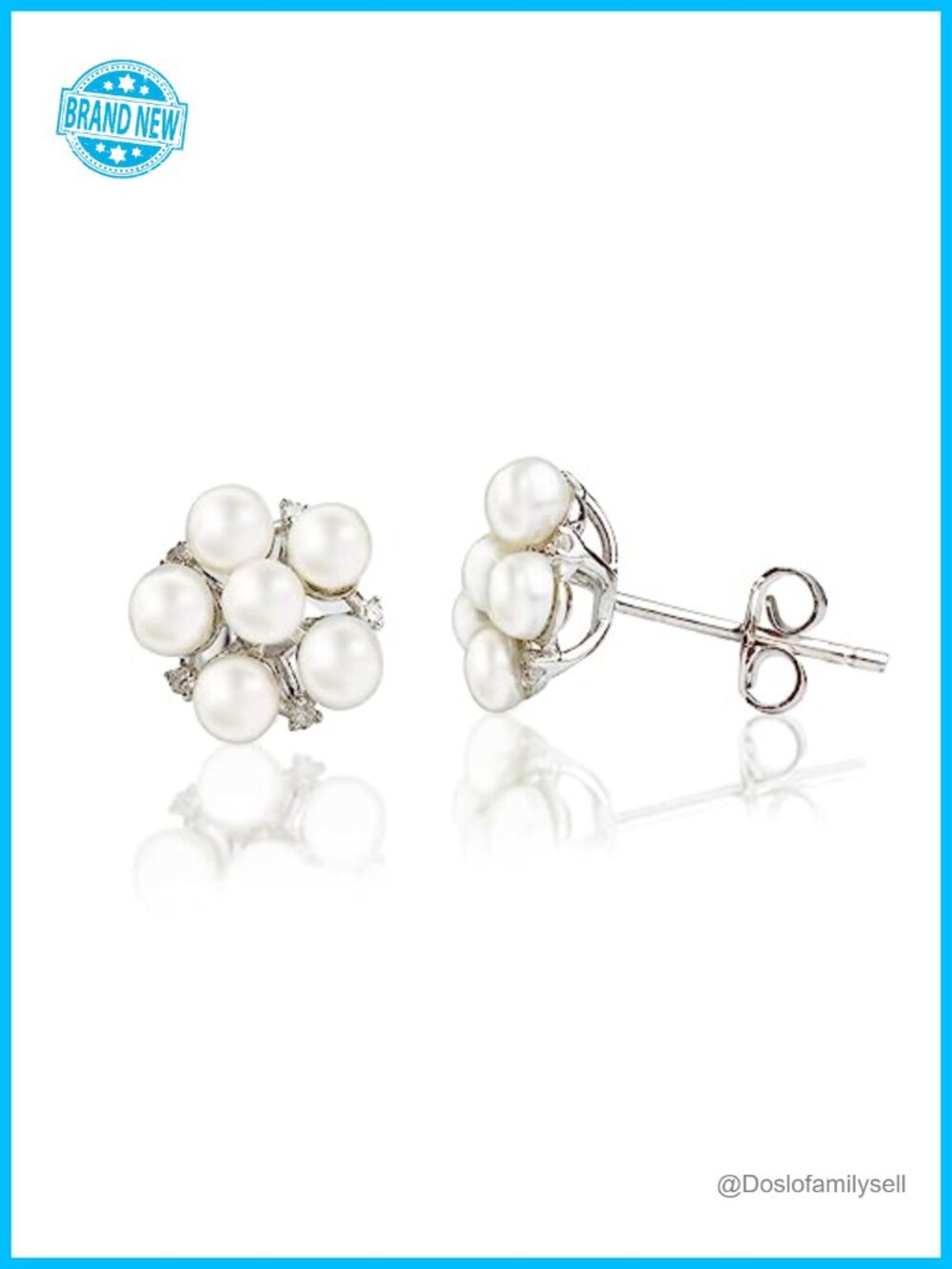 925 Sterling Silver Freshwater Pearl Stud Earrings with Diamonds